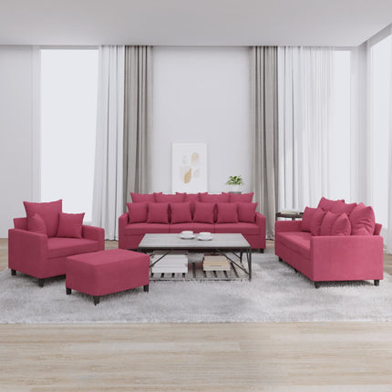 sofasæt 4 dele med hynder velour vinrød