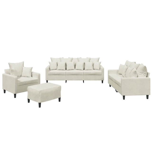 sofasæt 4 dele med hynder velour cremefarvet
