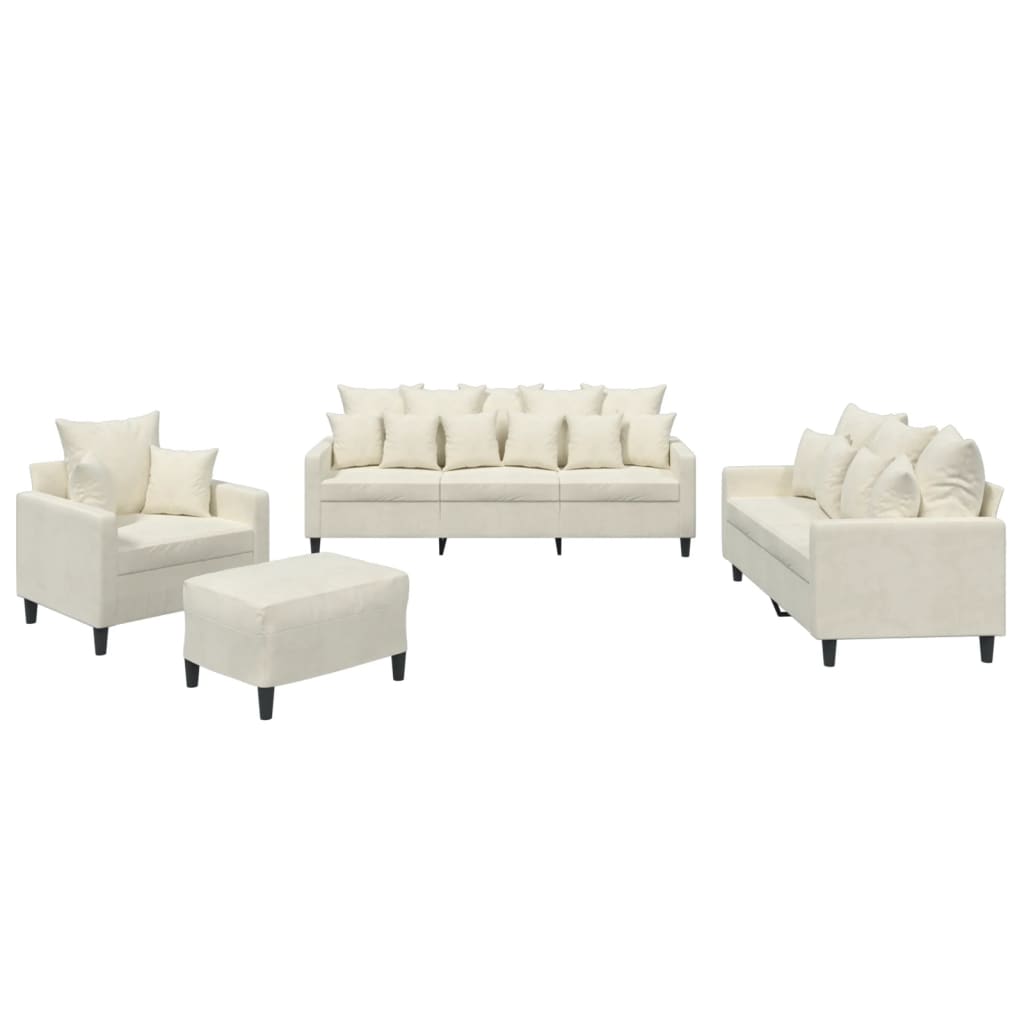 sofasæt 4 dele med hynder velour cremefarvet