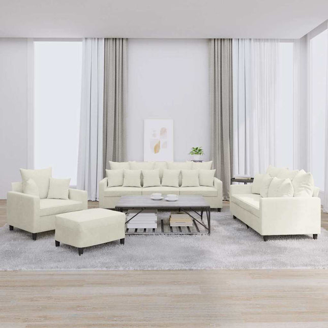 sofasæt 4 dele med hynder velour cremefarvet