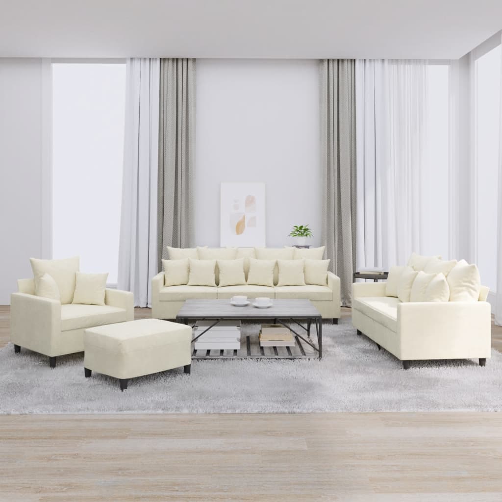 sofasæt 4 dele med hynder velour cremefarvet