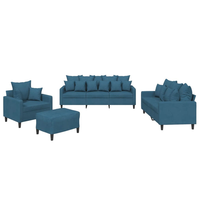sofasæt 4 dele med hynder velour blå