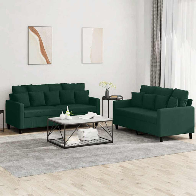 sofasæt 2 dele med hynder velour mørkegrøn