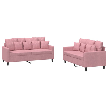 sofasæt 2 dele med hynder velour lyserød