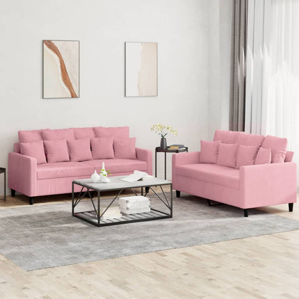 sofasæt 2 dele med hynder velour lyserød