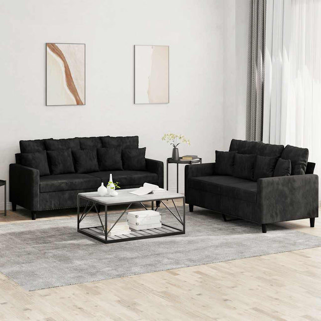 sofasæt 2 dele med hynder velour sort