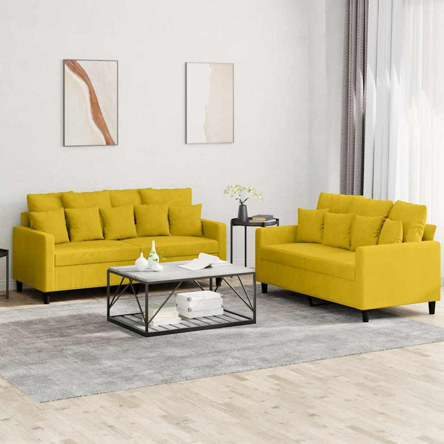 sofasæt 2 dele med hynder velour gul