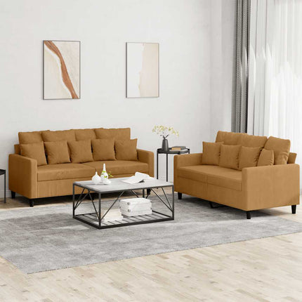 sofasæt 2 dele med hynder velour brun
