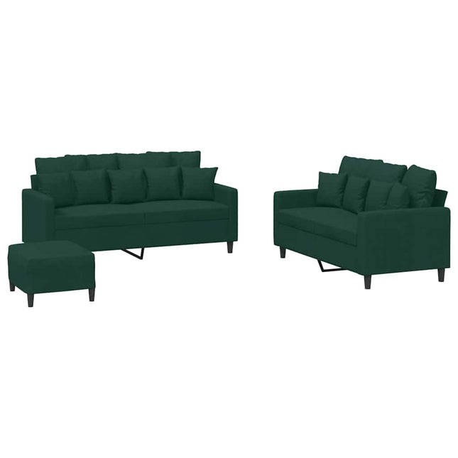 sofasæt 3 dele med hynder velour mørkegrøn