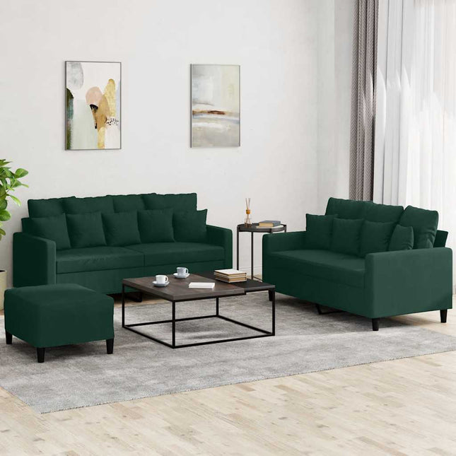 sofasæt 3 dele med hynder velour mørkegrøn