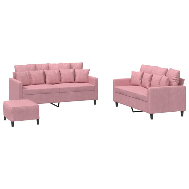sofasæt 3 dele med hynder velour lyserød