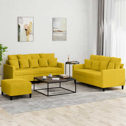 sofasæt 3 dele med hynder velour gul