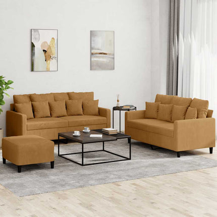 sofasæt 3 dele med hynder velour brun