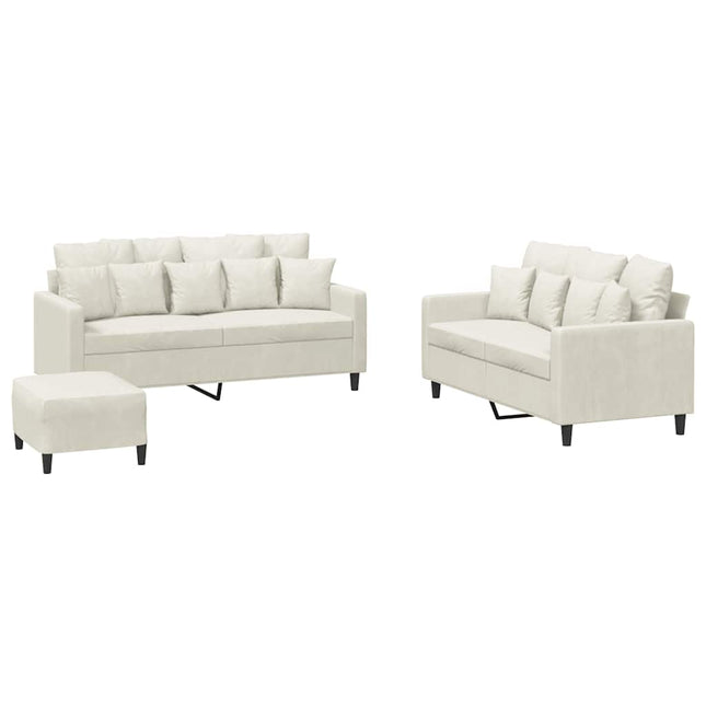 sofasæt 3 dele med hynder velour cremefarvet