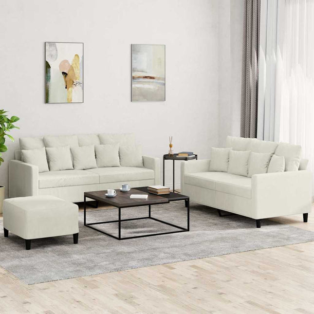 sofasæt 3 dele med hynder velour cremefarvet
