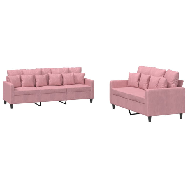 sofasæt 2 dele med hynder velour lyserød