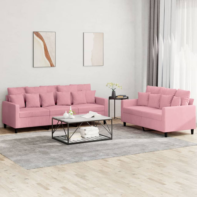 sofasæt 2 dele med hynder velour lyserød