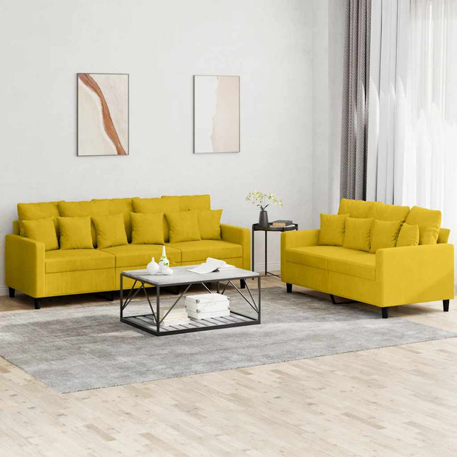 sofasæt 2 dele med hynder velour gul