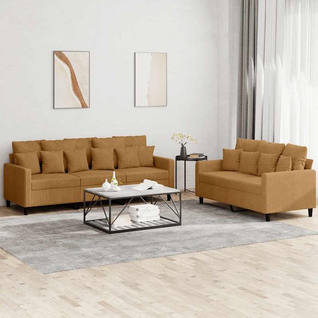 sofasæt 2 dele med hynder velour brun