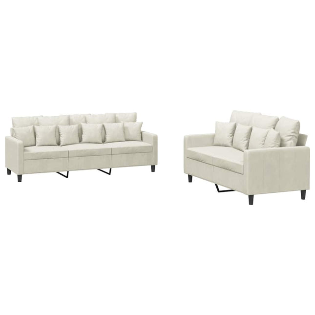 sofasæt 2 dele med hynder velour cremefarvet