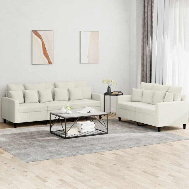 sofasæt 2 dele med hynder velour cremefarvet