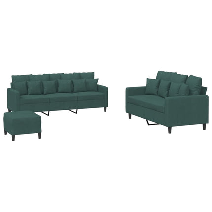 sofasæt 3 dele med hynder velour mørkegrøn