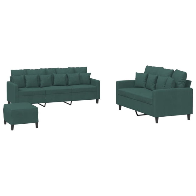 sofasæt 3 dele med hynder velour mørkegrøn