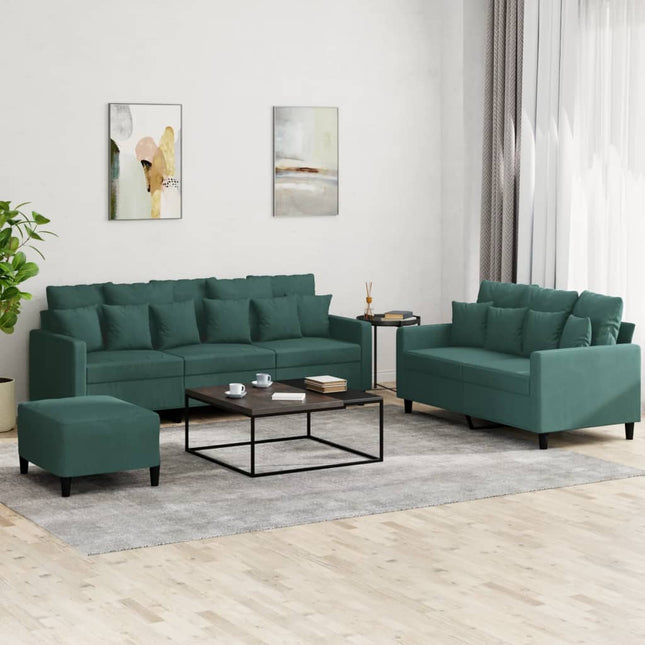 sofasæt 3 dele med hynder velour mørkegrøn