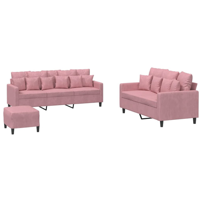sofasæt 3 dele med hynder velour lyserød