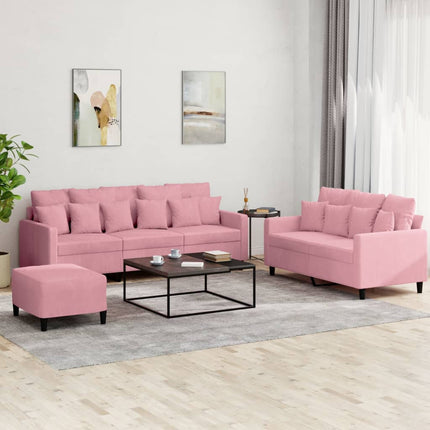 sofasæt 3 dele med hynder velour lyserød