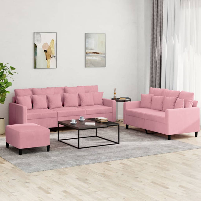sofasæt 3 dele med hynder velour lyserød