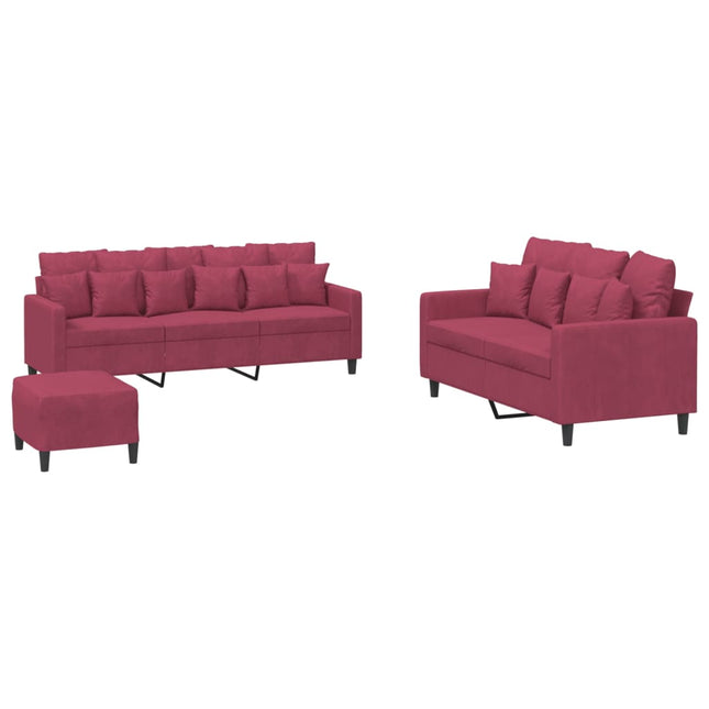 sofasæt 2 dele med hynder velour vinrød