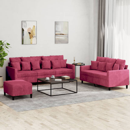sofasæt 2 dele med hynder velour vinrød