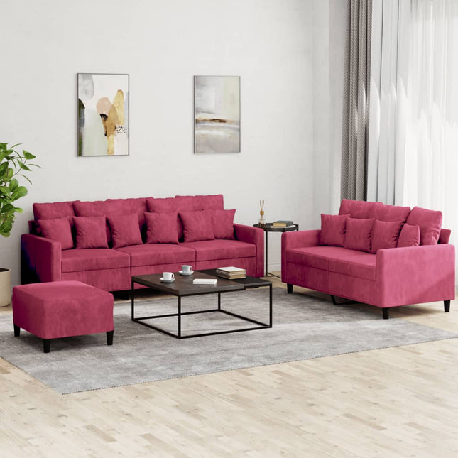 sofasæt 2 dele med hynder velour vinrød