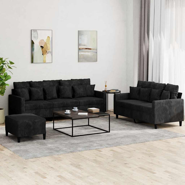 sofasæt 3 dele med hynder velour sort