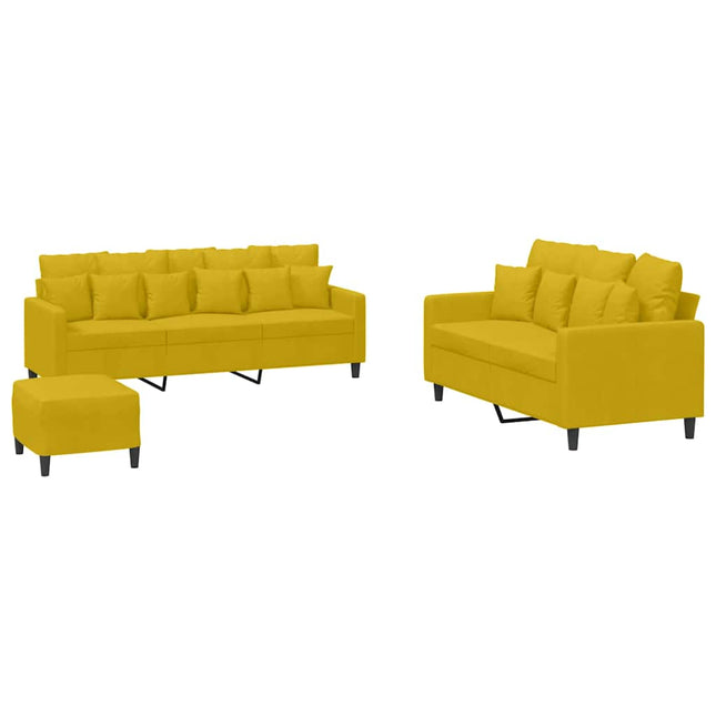 sofasæt 3 dele med hynder velour gul