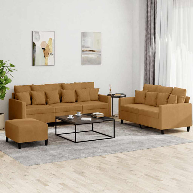 sofasæt 3 dele med hynder velour brun
