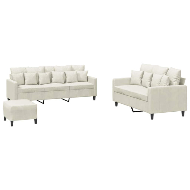 sofasæt 3 dele med hynder velour cremefarvet