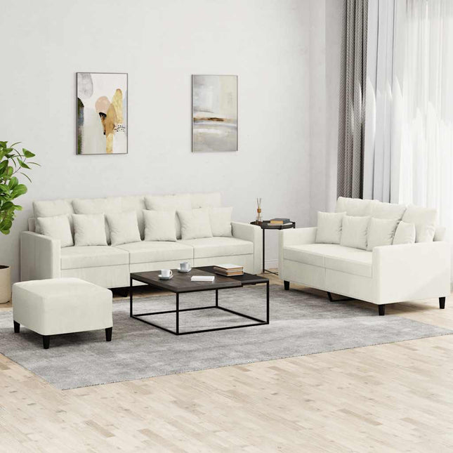 sofasæt 3 dele med hynder velour cremefarvet