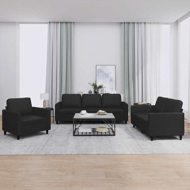 sofasæt 3 dele med hynder kunstlæder sort