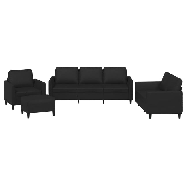 sofasæt 4 dele med hynder kunstlæder sort