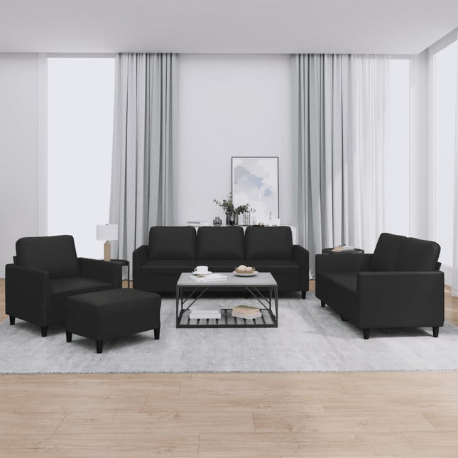 sofasæt 4 dele med hynder kunstlæder sort