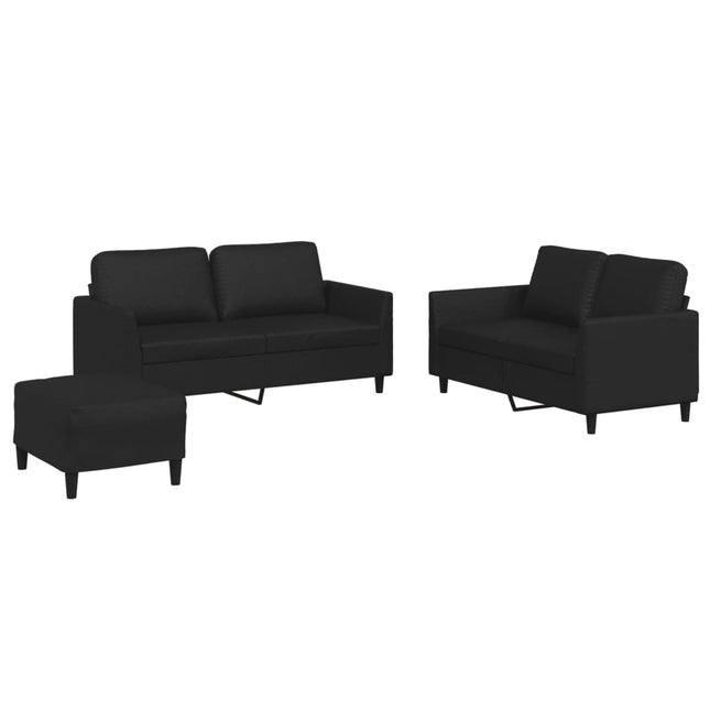sofasæt 3 dele med hynder kunstlæder sort