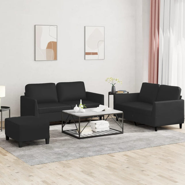 sofasæt 3 dele med hynder kunstlæder sort