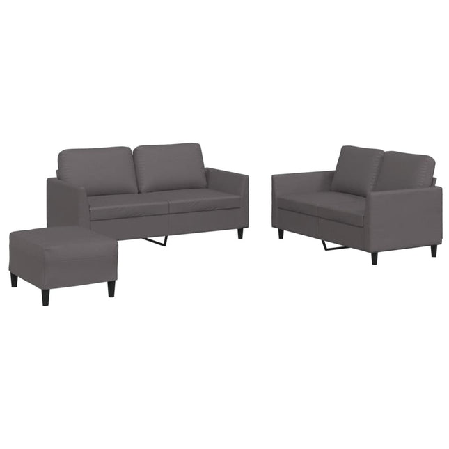 sofasæt 3 dele med hynder kunstlæder grå