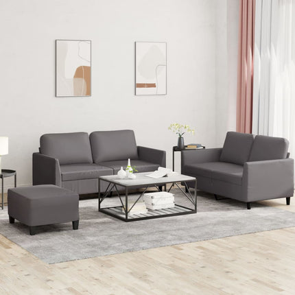 sofasæt 3 dele med hynder kunstlæder grå
