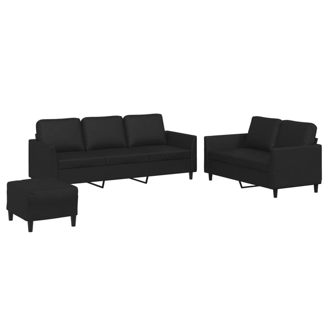 sofasæt 3 dele med hynder kunstlæder sort