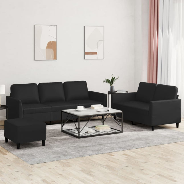 sofasæt 3 dele med hynder kunstlæder sort