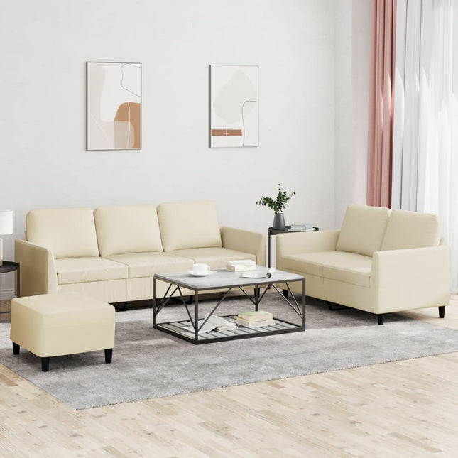sofasæt 3 dele med hynder kunstlæder Cremefarvet