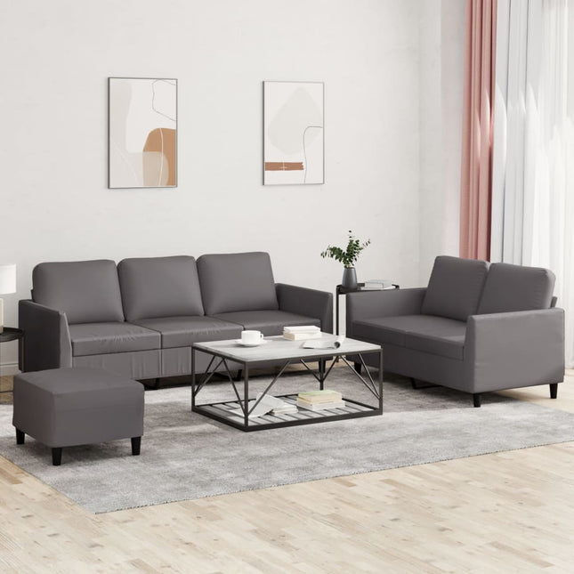 sofasæt 3 dele med hynder kunstlæder grå